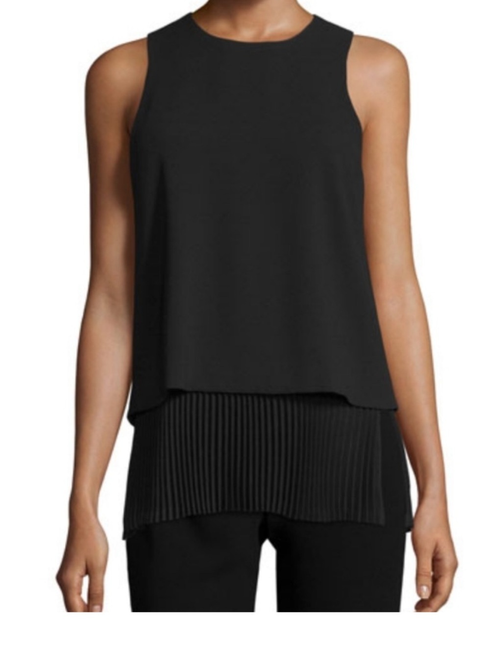 Theory Anastaza Winslow Crepe Pleated Hem Tunic Top Black Size M Minimalist